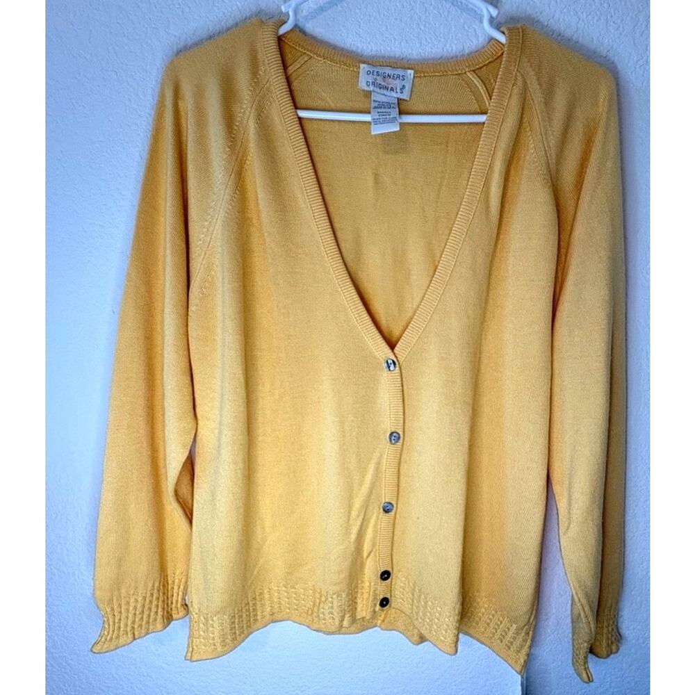 Designers Originals Womens Button Up Cardigan Yellow Sz Small Grandmacore Blouse